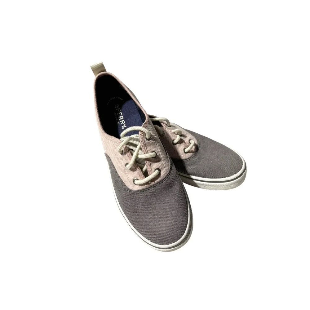 Sperry Top Sider Women's Canvas Sneakers Pink Gray Lace Up Low‎ Top Shoes Sz 8